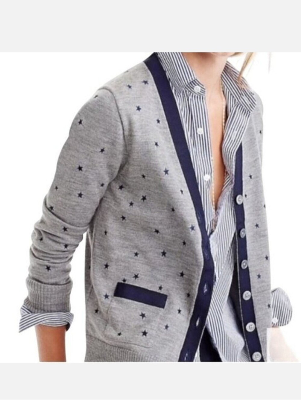 J. Crew Harlow cardigan Merino Wool Blend Star Embroidery Sz.S